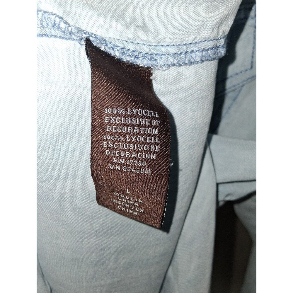 Women's Knox Rose Light Wash Chambray Button-Front w/ Lace Trim & Lace-Up Back L - Picture 9 of 9